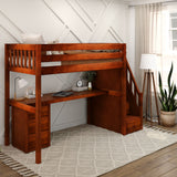 STAR12 CS : Study Loft Beds Twin High Loft Bed with Stairs + Desk, Slat, Chestnut