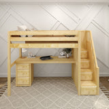 STAR12 NP : Study Loft Beds High Loft Staircase Bed with Long Desk & 3 1/2 Drawer Dresser, Twin, Panel, Natural