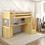 STAR12 NP : Study Loft Beds High Loft Staircase Bed with Long Desk & 3 1/2 Drawer Dresser, Twin, Panel, Natural