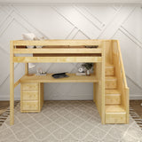 STAR12 NS : Study Loft Beds Twin High Loft Bed with Stairs + Desk, Slat, Natural