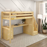 STAR12 NS : Study Loft Beds Twin High Loft Bed with Stairs + Desk, Slat, Natural