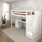 STAR12 WC : Study Loft Beds Twin High Loft Bed with Stairs + Desk, Curved, White