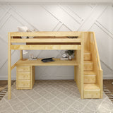 STAR12 XL NS : Storage & Study Loft Beds Twin XL High Loft Bed with Stairs + Desk, Slat, Natural