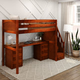 STAR13 CP : Study Loft Beds High Loft Staircase Bed with Long Desk & 2x 3 1/2 Drawer Dresser, Twin, Panel, Chestnut