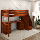 STAR13 CS : Study Loft Beds Twin High Loft Bed with Stairs + Desk, Slat, Chestnut