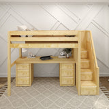 STAR13 NP : Study Loft Beds High Loft Staircase Bed with Long Desk & 2x 3 1/2 Drawer Dresser, Twin, Panel, Natural