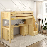 STAR13 NP : Study Loft Beds High Loft Staircase Bed with Long Desk & 2x 3 1/2 Drawer Dresser, Twin, Panel, Natural