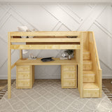 STAR13 NS : Study Loft Beds Twin High Loft Bed with Stairs + Desk, Slat, Natural