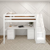 STAR13 WC : Study Loft Beds Twin High Loft Bed with Stairs + Desk, Curved, White