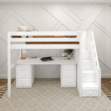 STAR13 WP : Study Loft Beds High Loft Staircase Bed with Long Desk & 2x 3 1/2 Drawer Dresser, Twin, Panel, White