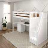 STAR13 WP : Study Loft Beds High Loft Staircase Bed with Long Desk & 2x 3 1/2 Drawer Dresser, Twin, Panel, White