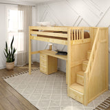STAR13 XL NP : Storage & Study Loft Beds Twin XL High Loft Bed with Stairs + Desk, Panel, Natural