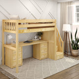 STAR13 XL NS : Storage & Study Loft Beds Twin XL High Loft Bed with Stairs + Desk, Slat, Natural