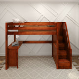 STAR15 CS : Study Loft Beds Twin High Loft Bed with Stairs + Corner Desk, Slat, Chestnut