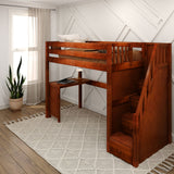 STAR15 CS : Study Loft Beds Twin High Loft Bed with Stairs + Corner Desk, Slat, Chestnut