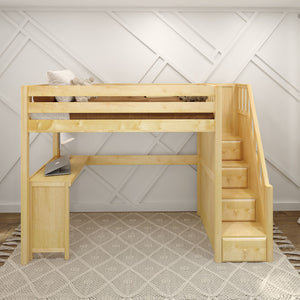 STAR15 NS : Study Loft Beds Twin High Loft Bed with Stairs + Corner Desk, Slat, Natural