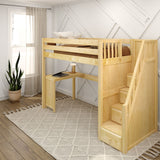 STAR15 NS : Study Loft Beds Twin High Loft Bed with Stairs + Corner Desk, Slat, Natural