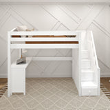 STAR15 WC : Study Loft Beds Twin High Loft Bed with Stairs + Corner Desk, Curved, White