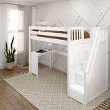 STAR15 WC : Study Loft Beds Twin High Loft Bed with Stairs + Corner Desk, Curved, White