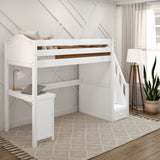 STAR15 WC : Study Loft Beds Twin High Loft Bed with Stairs + Corner Desk, Curved, White