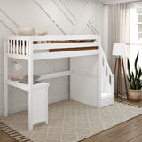 STAR15 WS : Study Loft Beds Twin High Loft Bed with Stairs + Corner Desk, Slat, White