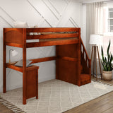 STAR15 XL CP : Storage & Study Loft Beds Twin XL High Loft Bed with Stairs + Corner Desk, Panel, Chestnut