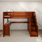 STAR15 XL CS : Storage & Study Loft Beds Twin XL High Loft Bed with Stairs + Corner Desk, Slat, Chestnut