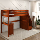 STAR15 XL CS : Storage & Study Loft Beds Twin XL High Loft Bed with Stairs + Corner Desk, Slat, Chestnut