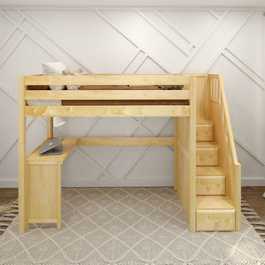 STAR15 XL NP : Study Loft Beds Twin XL High Loft Bed with Stairs + Corner Desk, Panel, Natural