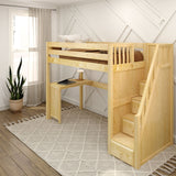 STAR15 XL NP : Storage & Study Loft Beds Twin XL High Loft Bed with Stairs + Corner Desk, Panel, Natural