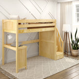 STAR15 XL NP : Storage & Study Loft Beds Twin XL High Loft Bed with Stairs + Corner Desk, Panel, Natural