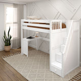 STAR15 XL WC : Storage & Study Loft Beds Twin XL High Loft Bed with Stairs + Corner Desk, Curve, White