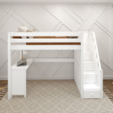 STAR15 XL WS : Storage & Study Loft Beds Twin XL High Loft Bed with Stairs + Corner Desk, Slat, White