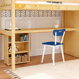 STAR18 XL NS : Storage & Study Loft Beds Twin XL High Loft w/staircase, long desk, 22.5" low bookcase, Slat, Natural