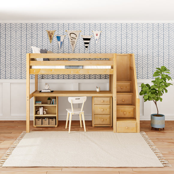 STAR19 XL NP : Storage & Study Loft Beds Twin XL High Loft w/staircase, long desk, 22.5