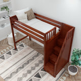 STAR CP : Staircase Loft Beds Twin High Loft Bed with Stairs, Panel, Chestnut