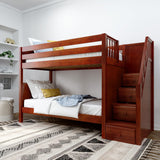STELLAR CP : Staircase Bunk Beds Twin Medium Bunk Bed with Stairs, Panel, Chestnut