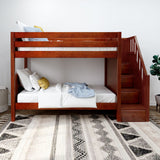 STELLAR CP : Bunk Bed Classic Mid Twin Bunk Bed with Stairs on End, Chestnut Panel