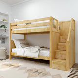 STELLAR NP : Bunk Bed Classic Mid Twin Bunk Bed with Stairs on End, Natural Birch Panel