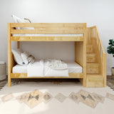 STELLAR NP : Bunk Bed Classic Mid Twin Bunk Bed with Stairs on End, Natural Birch Panel