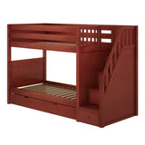 STELLAR TD CP : Bunk Beds Twin Medium Bunk Bed with Stairs and Trundle Drawer, Panel, Chestnut