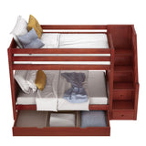 STELLAR TD CP : Classic Bunk Beds Twin Medium Bunk Bed with Stairs and Trundle Drawer, Panel, Chestnut