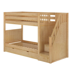 STELLAR TD CS : Bunk Bed Twin Medium Bunk Bed with Stairs and Trundle Drawer, Slat, Chestnut