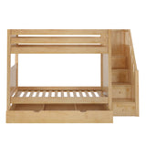 STELLAR TD NP : Classic Bunk Beds Twin Medium Bunk Bed with Stairs and Trundle Drawer, Panel, Natural