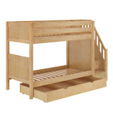 STELLAR TD NP : Bunk Beds Twin Medium Bunk Bed with Stairs and Trundle Drawer, Panel, Natural