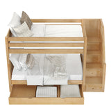 STELLAR TD NP : Bunk Beds Twin Medium Bunk Bed with Stairs and Trundle Drawer, Panel, Natural