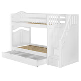 STELLAR TD WC : Bunk Beds Twin Medium Bunk Bed with Stairs and Trundle Drawer, Curve, White