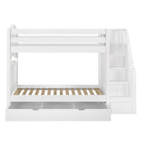 STELLAR TD WC : Classic Bunk Beds Twin Medium Bunk Bed with Stairs and Trundle Drawer, Curved, White