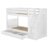 STELLAR TD WP : Bunk Beds Twin Medium Bunk Bed with Stairs and Trundle Drawer, Panel, White