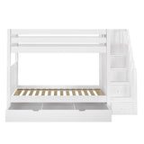 STELLAR TD WP : Classic Bunk Beds Twin Medium Bunk Bed with Stairs and Trundle Drawer, Panel, White